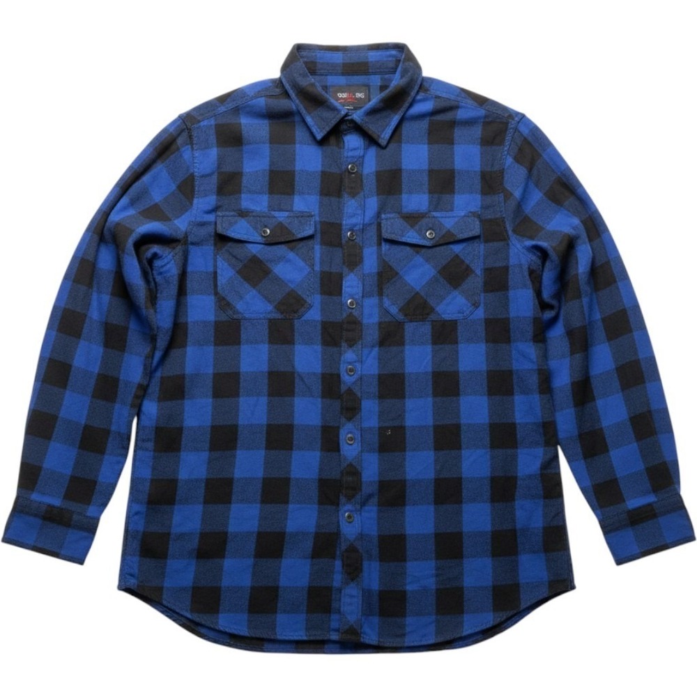 Design in Italy Flannel Shirt Mens 2XL Blue Buffalo Plaid Long Sleeve Button-Up